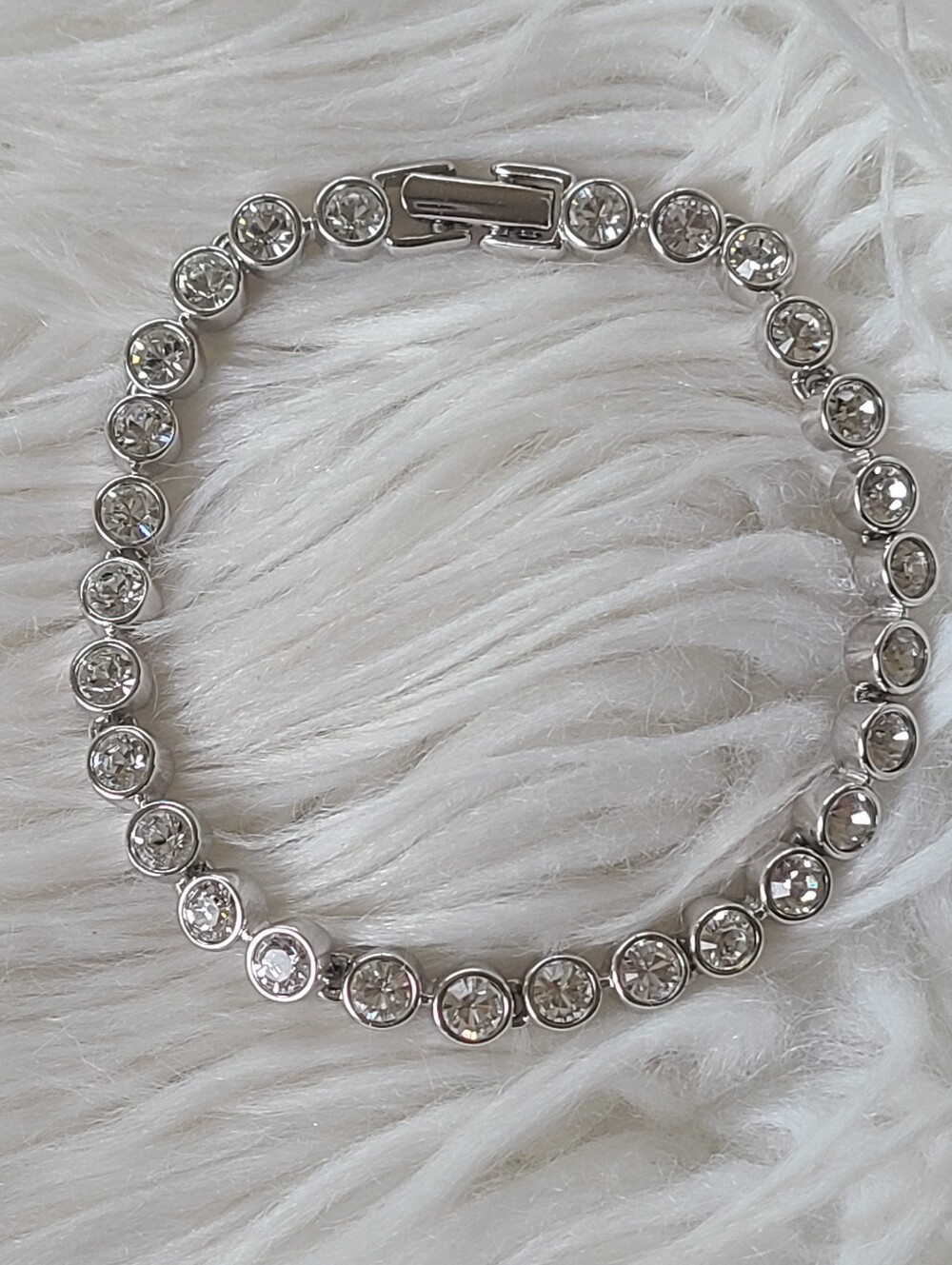Swarovski Silver Toned Crystal Bezel-Set Tennis Bracelet- Excellent Condition